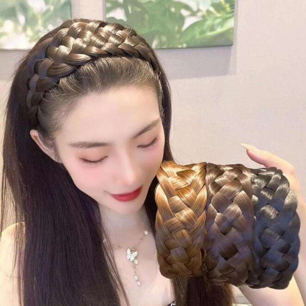 Women Synthetic Wide Wig Twist Braided Hair Bands Fashion Braids Hairband Nature Headband Stretch for Party Hair Accessories