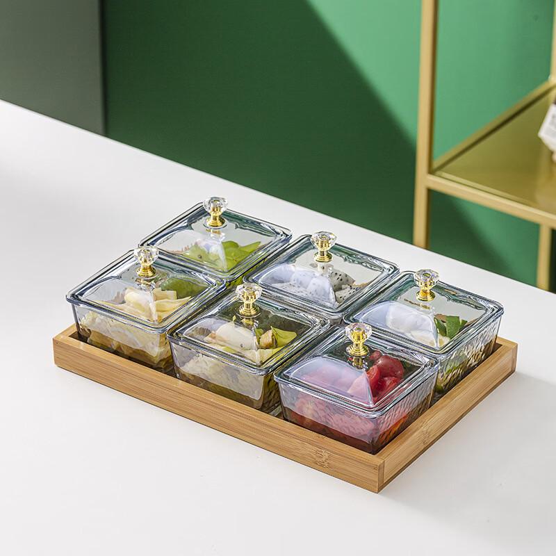 Glass Fruit and Snack Plate with Wood Tray