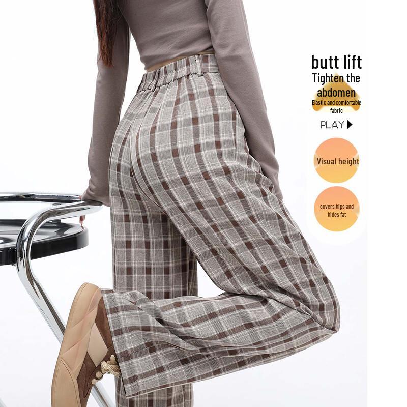Women's Plaid Pleated Wide-Leg Suit Trousers