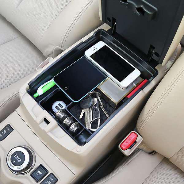 Black ABS Car Armrest Storage Box for Interior Accessories, Compatible with Ri.