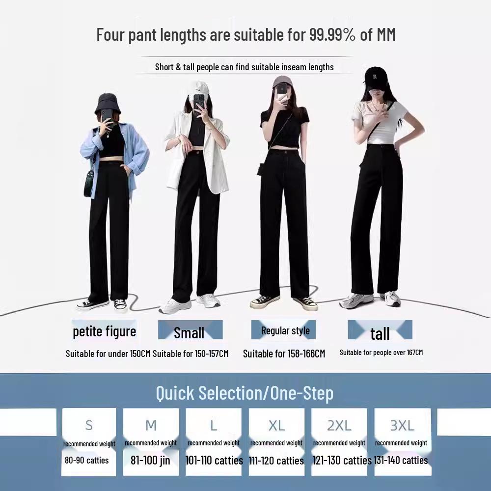 Ice Silk Women's Petite Wide-Leg Pants - Summer Thin Drape Straight Suit Pants 2026 Casual Style