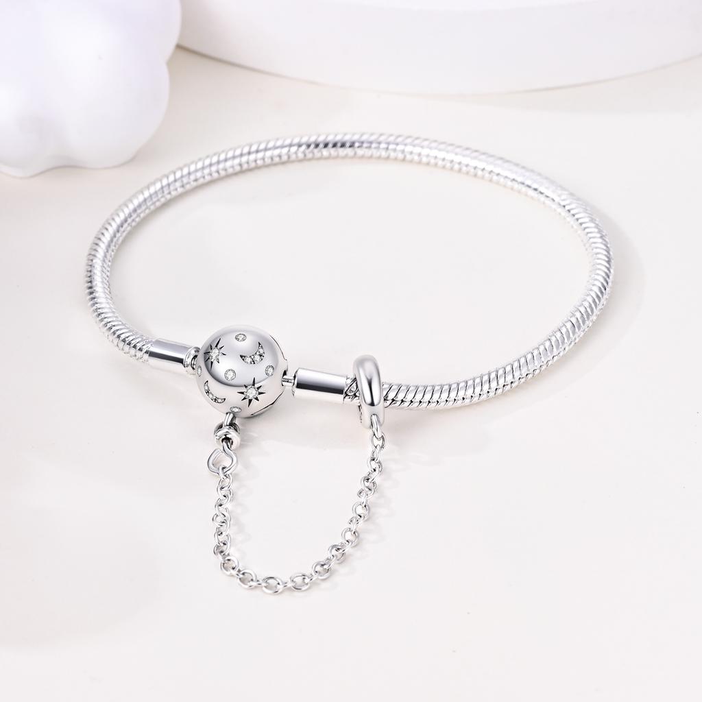 925 Silver Bracelet Sparkling Heart Clasp Snake Chain Bracelet For Women Fit DIY Charms Beads Jewelry Gift