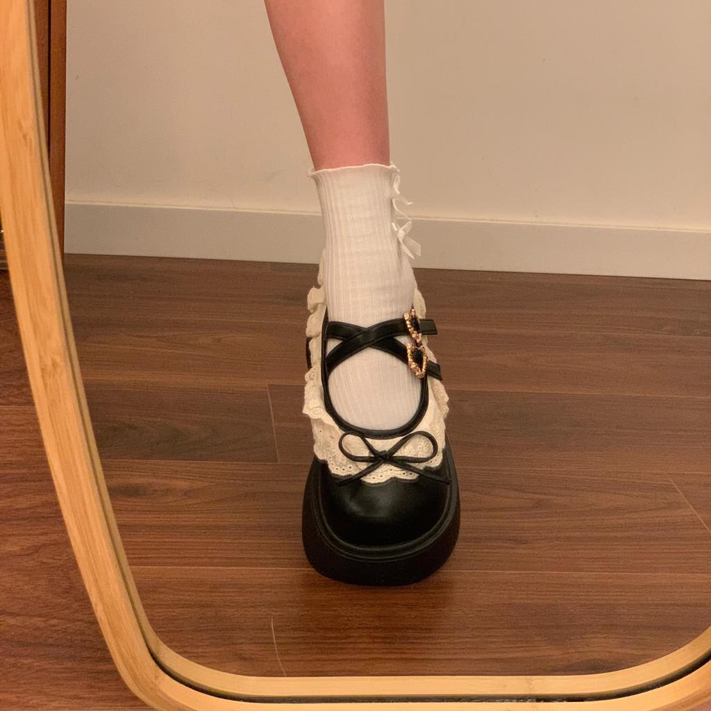 Plateau Mary Jane Schuhe für Damen 45cm Absatz Runde Zehenpartie Lolita Gothic Japanischer Koreanischer Stil PU-Leder Schwarz Braun