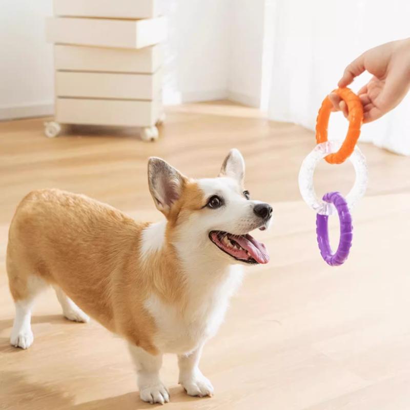 Dog Chew Toy TPR Teeth Cleaning Pet Toys Interactive Bite Resistant 3 Ring Tug for Small and Medium Dogs Pet Supplies