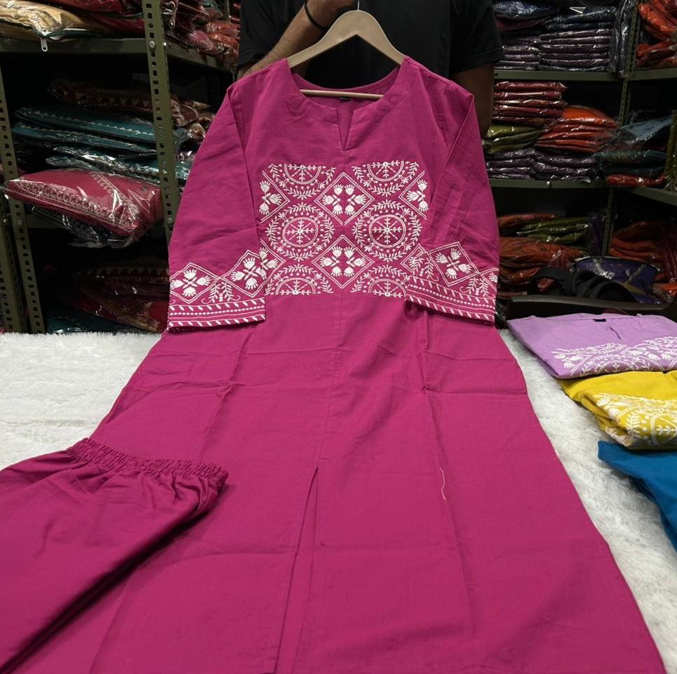 Conjunto de Pantalón y Kurta Bordado de Diseñador para Mujer Top Túnica India Bollywood Traje de Algodón Kurti Salwar