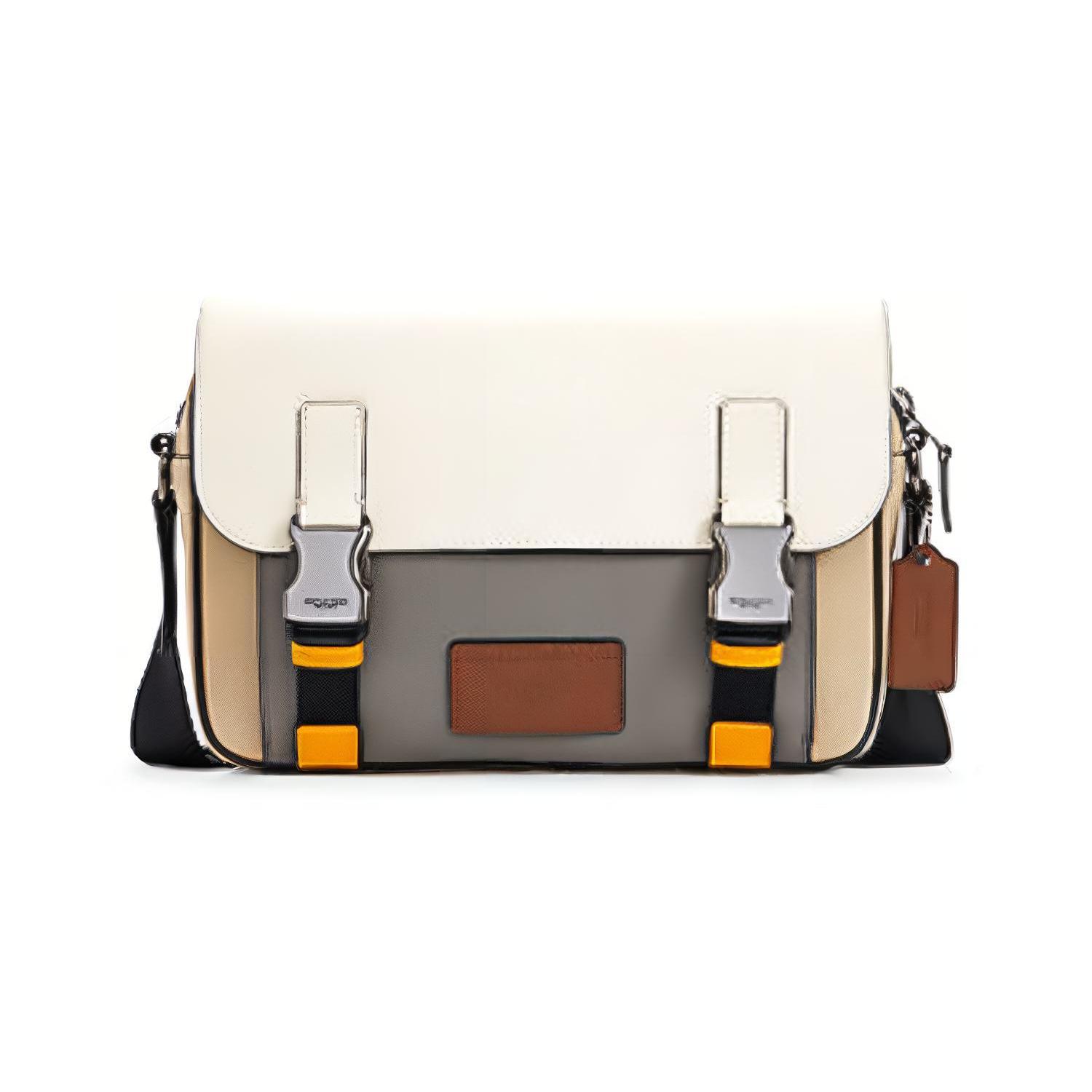 

New COACH Track Leather Messenger Bag, Shoulder Bag, Crossbody Bag Medium Size Men s White & Lime Gray C4021-QBSP6 26.9*6.1*18.0CM