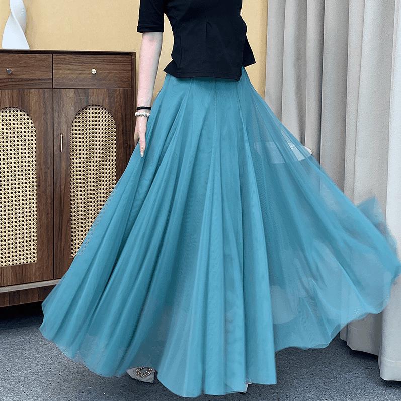 Damen Lila Mesh Midi Rock mit hoher Taille - 720° Schwung A-Linien Tüllrock für Square Dance und Fotoshootings