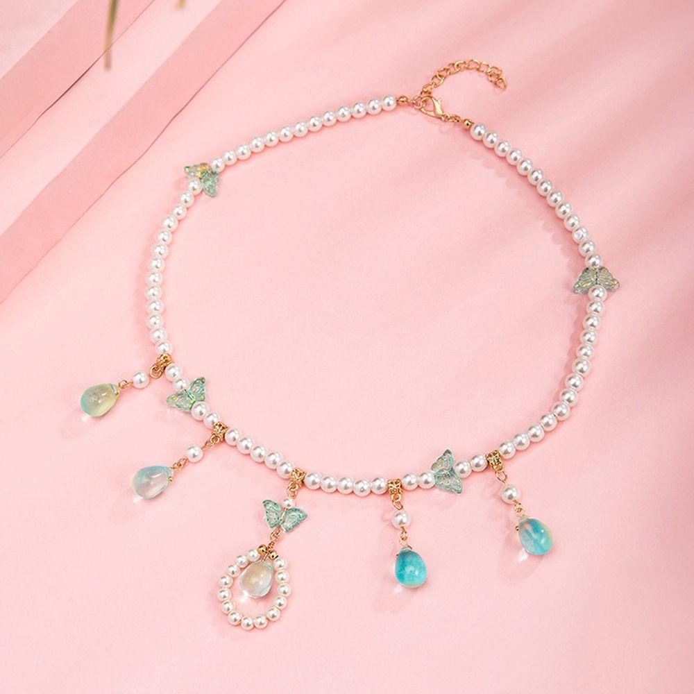 

Бабочка темперамент женщины Hanfu ожерелья шеи ювелирные изделия капля воды стекло корейский ключицы колье