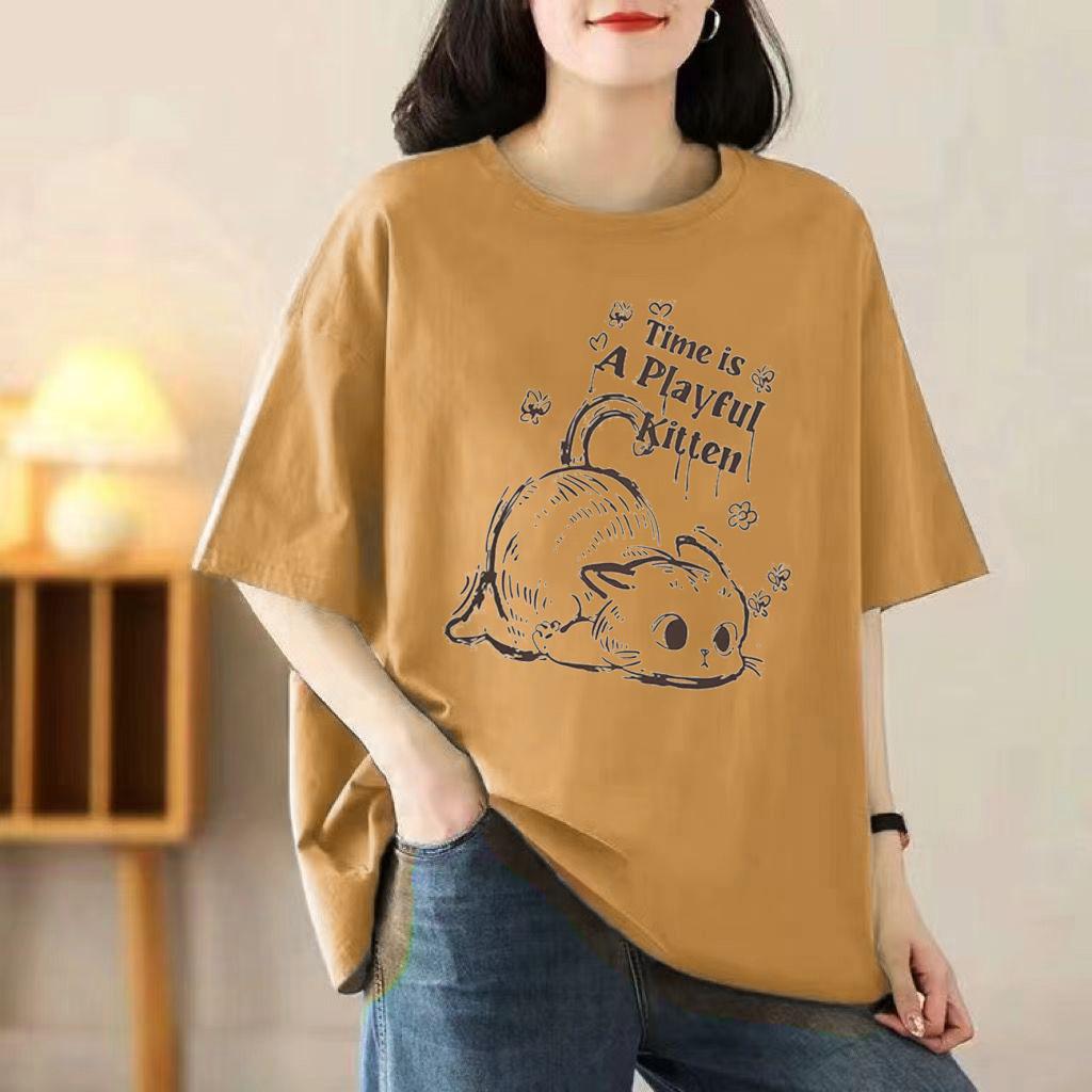 

Летняя новая футболка с короткими рукавами из хлопка с рисунком из мультфильма, женская свободная футболка, топы 3XL