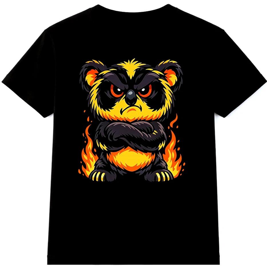 Angry Panda T Shirt Funny Fire Flames Cartoon Animal Graphic Tee L