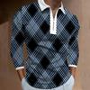 Herren Digitale Print Lässiges Umlegekragen Langarm Poloshirt Modisches Reißverschluss Oberteil