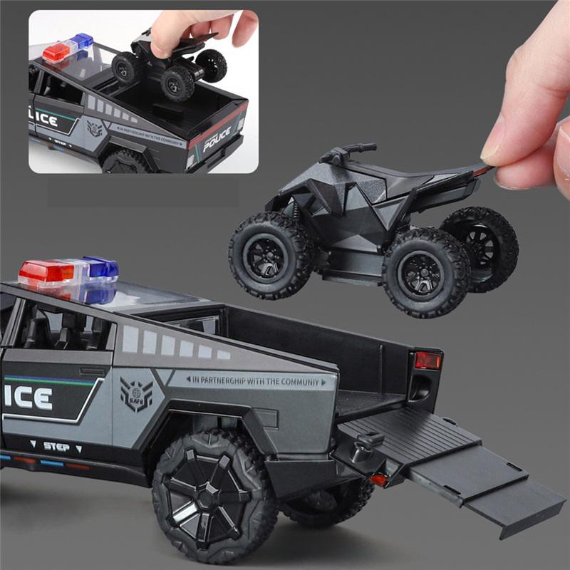 1/24 Tesla Cyber Trucks Alloy Pickup Car Model Diecast Metal Toy Off-road Vehicles Car Model Simulation Sound and Light Kids Gift