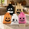 Decorative Gift Packaging 5Pcs Halloween Candy Bags with Drawstring, Funny Ghost Pumpkin Print Pouches Small Cloth Storage for Party Favors And Trick