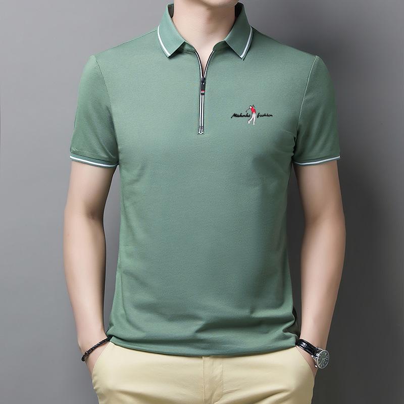 Summer New Short-sleeved T-shirt Men's Zipper Lapel Polo Fir Young and Middle-aged Korean Version Slim Trend Half-sleeved T-shirt