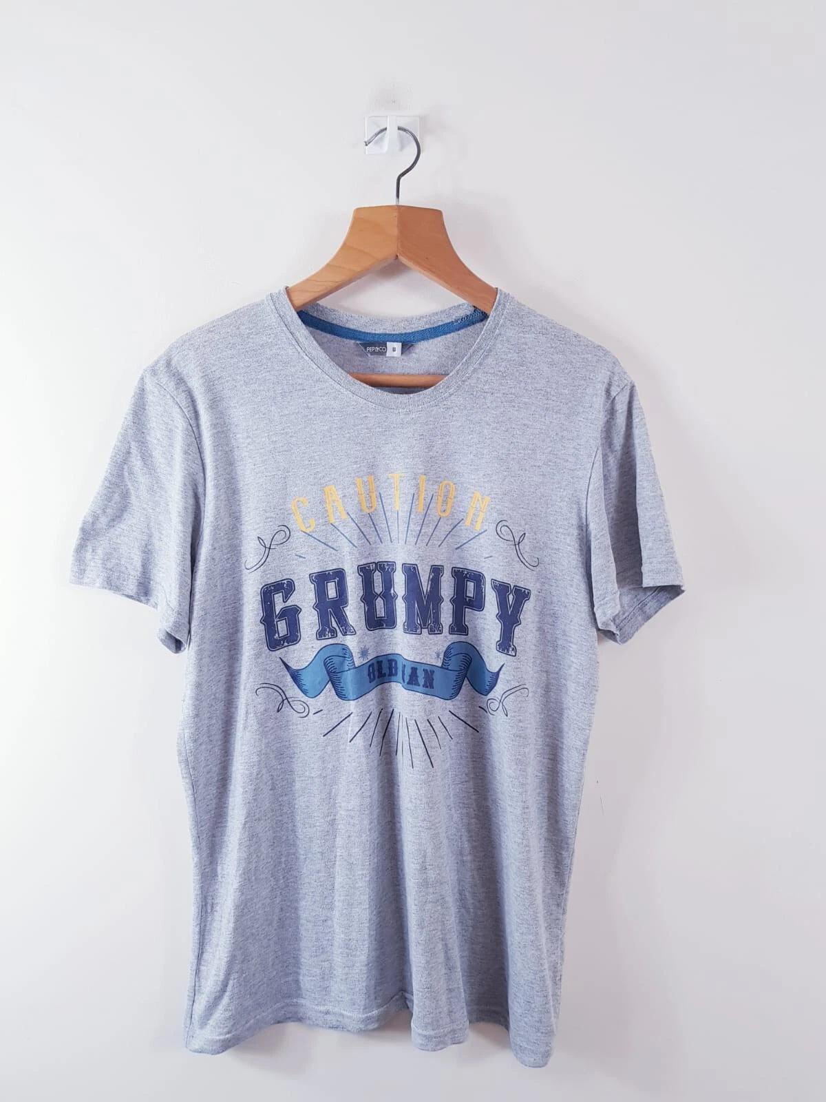 Grumpy Old Man Caution Grey T shirt Mens M S