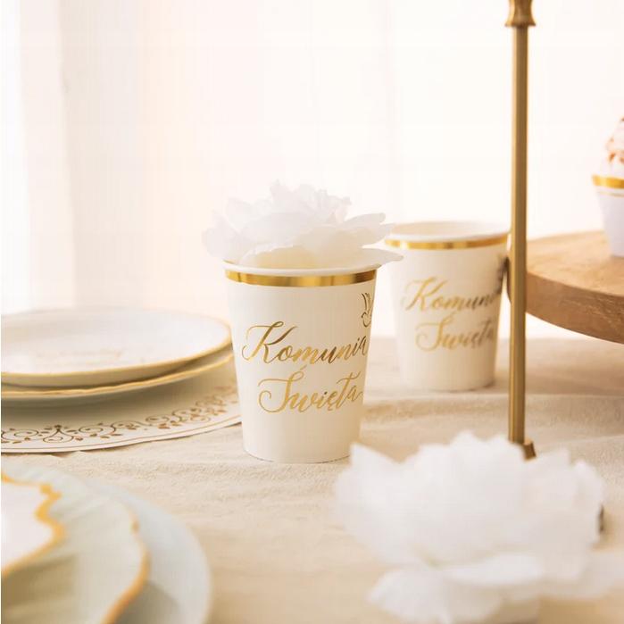 White Paper Cups Golden Edge Holy Communion Dove 220Ml 6Pcs.