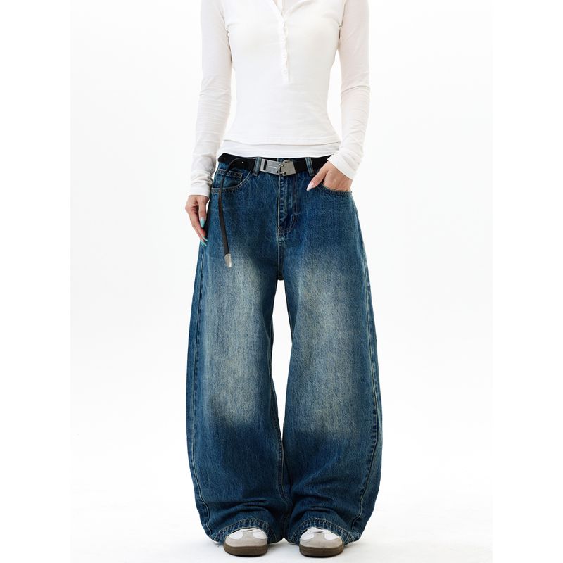 Kisko American Retro Cleanfit Washed Straight-Leg Jeans Unisex Trendy Loose Casual Versatile Pants