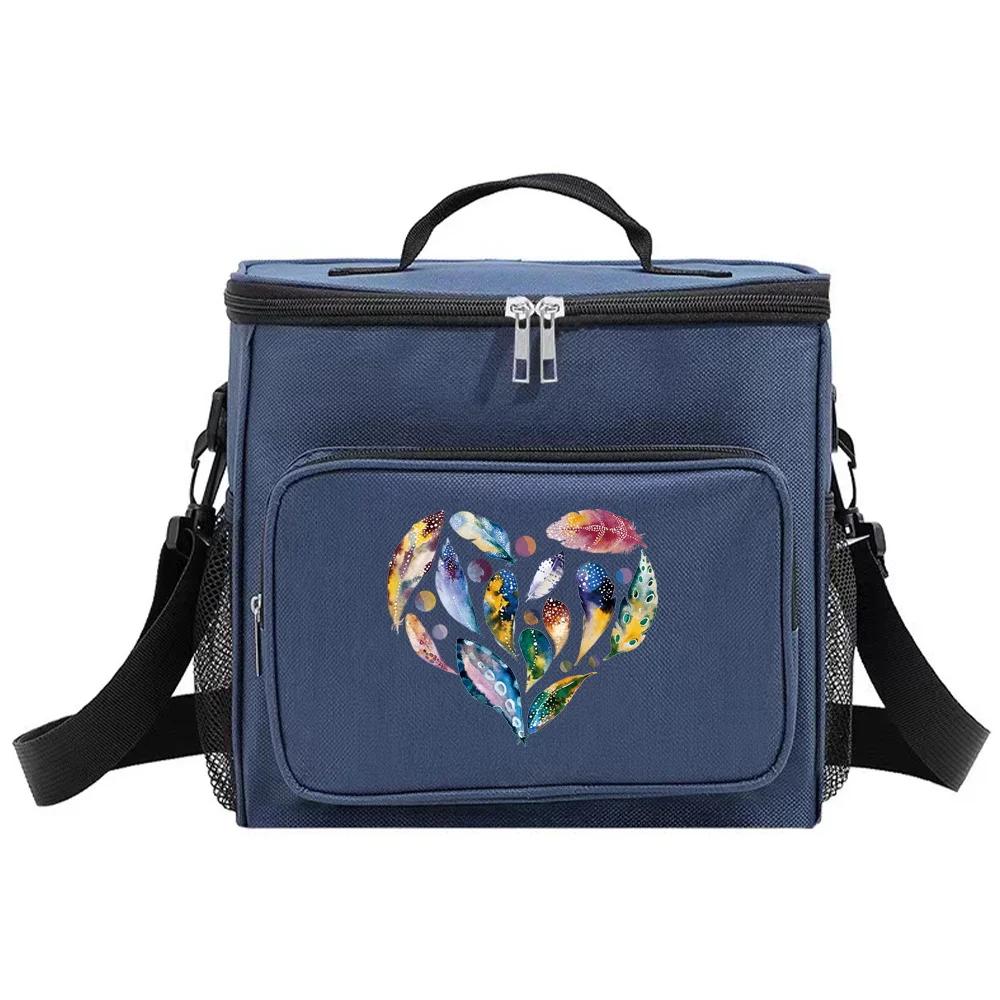 Thermal Organizer Handbag Insulated Lunch Bags Cooler Box for Student Portable Waterproof Camping Storage Boxes Love Printing