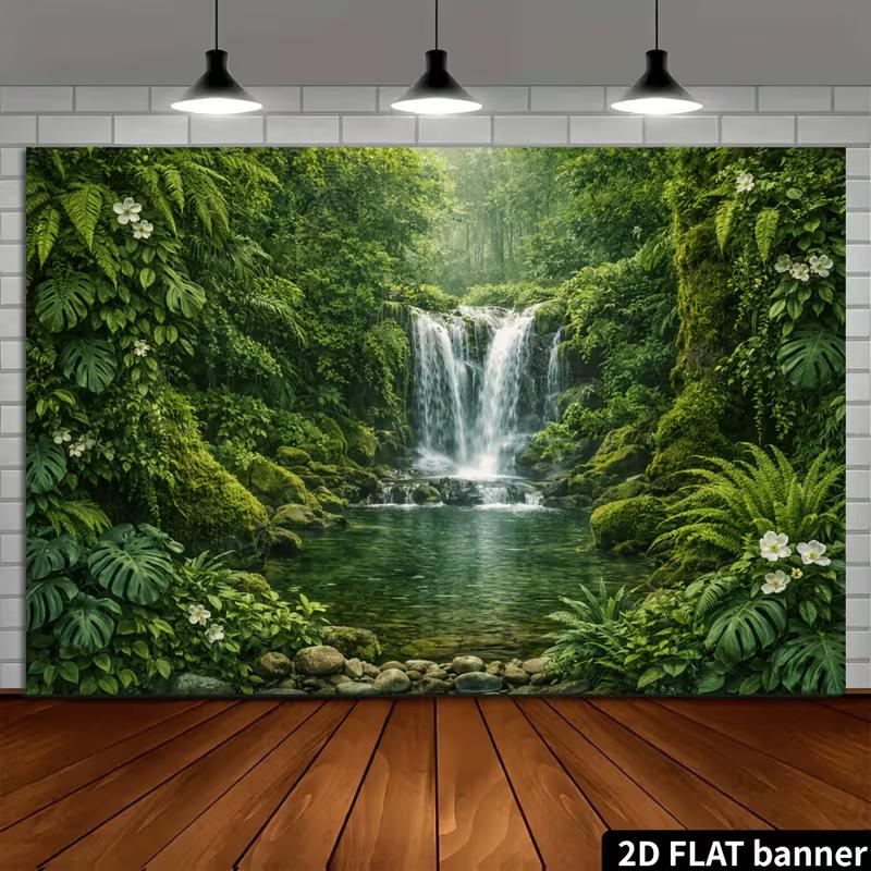 2D Jungle Waterfall Backdrop for Nature, Bohemian and Tropical Themed Photography