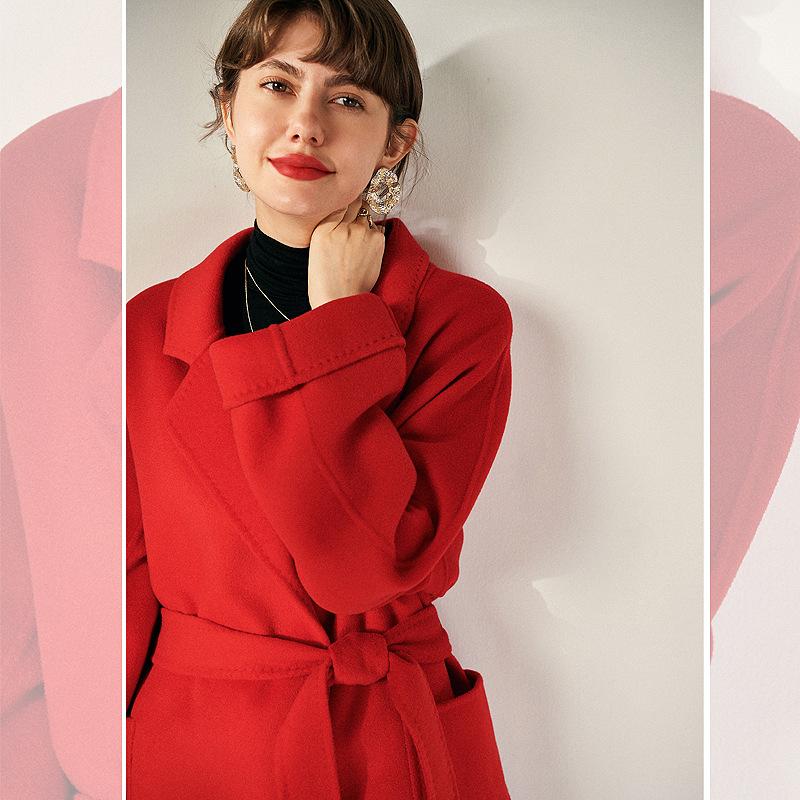Medium and Long Double-sided Cashmere Coat for Women's Autumn and Winter New High-end Wedding Red Woolen Coat