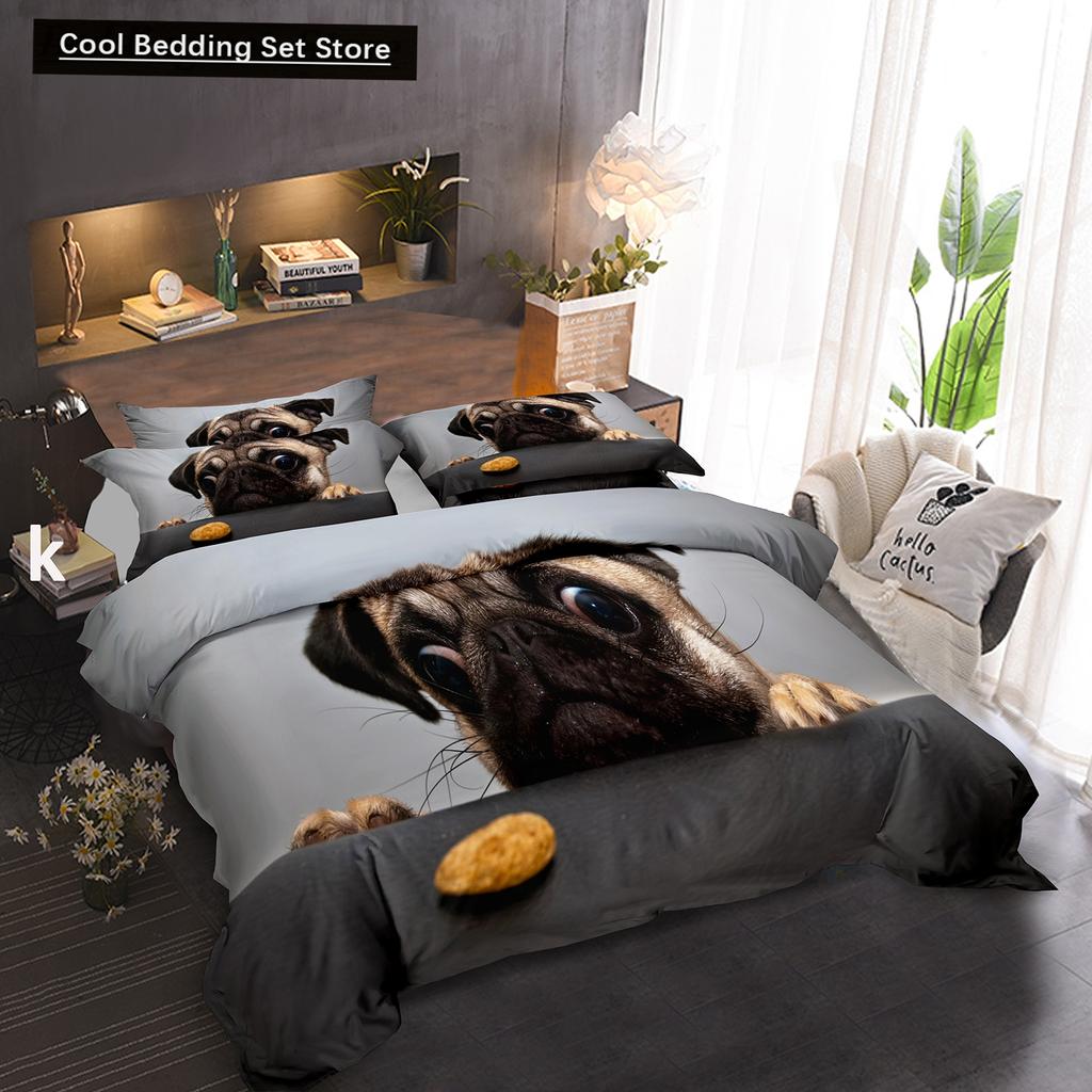 Pug Dog Duvet Cover King Queen Size Funny Pet Puppy Bedding Set For Kids Teens Adults Animal Cute Expression 2/3Pcs Quilt Cover