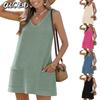 Fashion  Solid Color Print Sleeveless V-Neck Casual Dresses