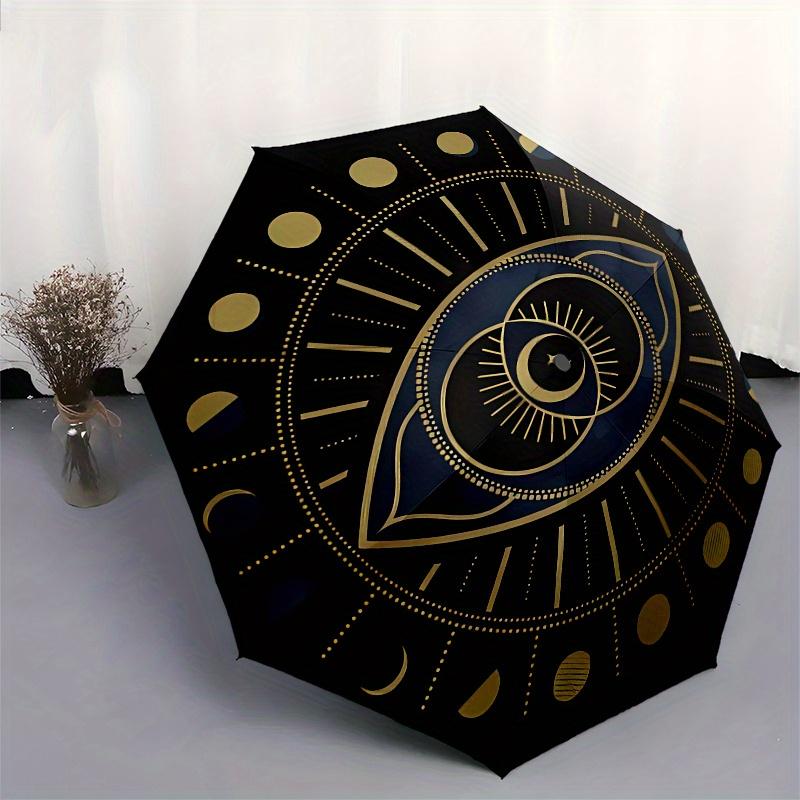 Elegant Gold Evil Eye Umbrella, Portable 3-Fold Umbrella for Men & Women, Valentine's D