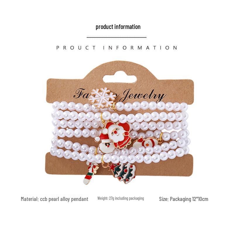 European & American Snowflake Pearl Beaded Christmas Bracelet Set for Women
