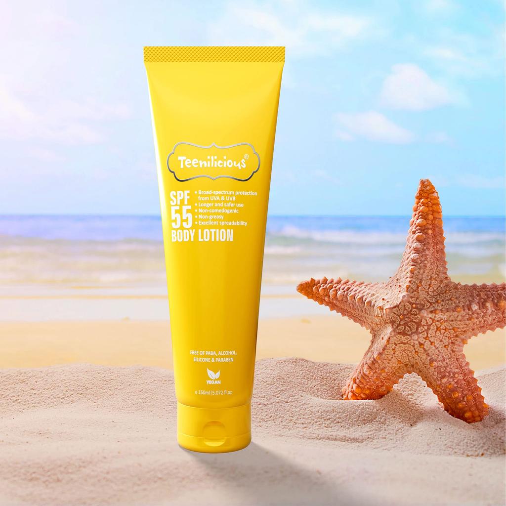 Teenilicious SPF 55 Sunscreen Body Lotion, SPF 50 PA+++, Sunscreen for Oily Skin and Sensitive Skin - 150ml