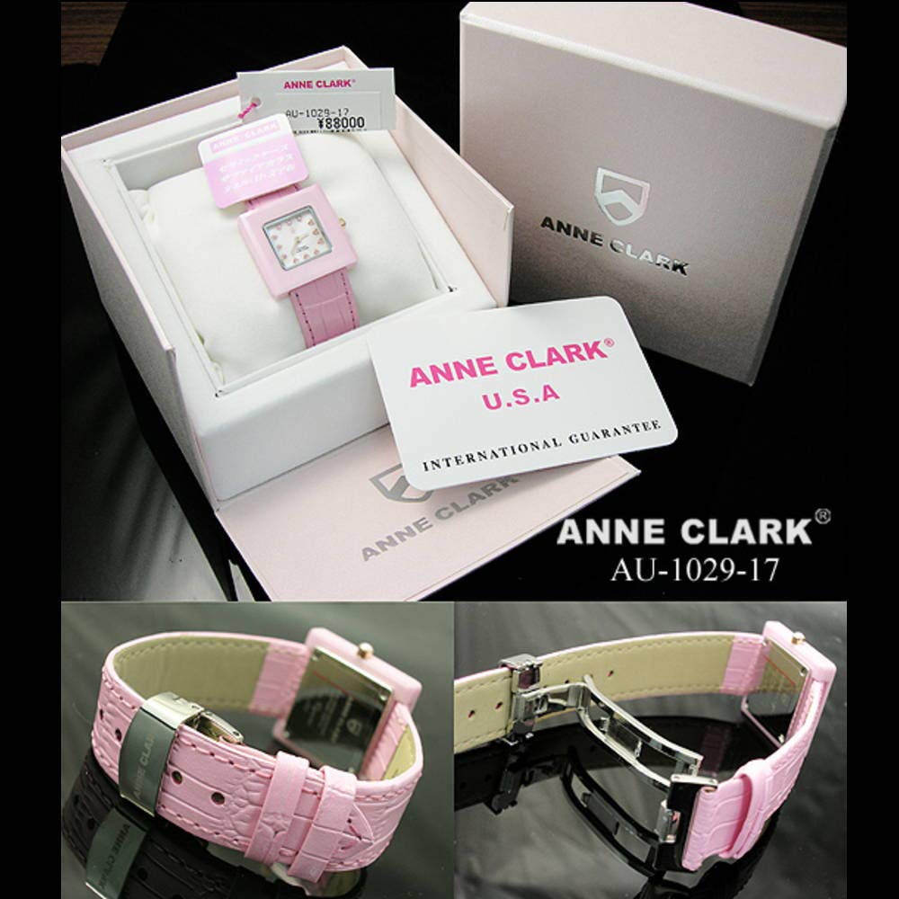 ANNE CLARK Uhr Keramikgehäuse Saphirglas Zifferblatt aus natürlichem rosa Perlmutt Echtes Lederarmband Damen