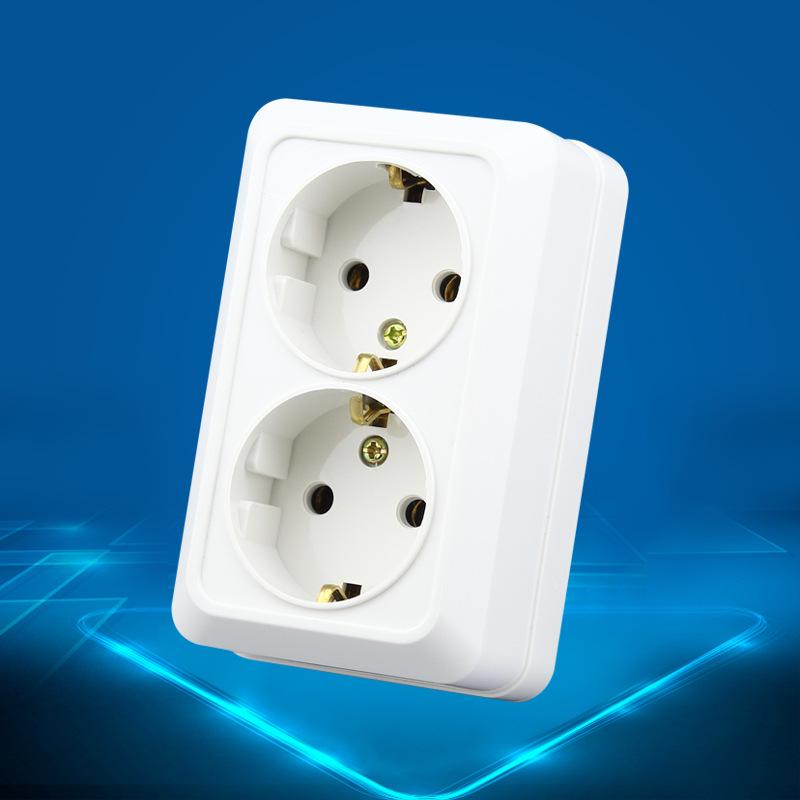 European Double Wall Socket, 16A German Standard, Two-Gang Surface-Mounted