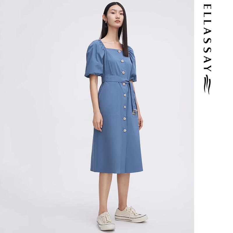 ELLASSAY Women's French Square Neck Cotton-Blend Midi Dress