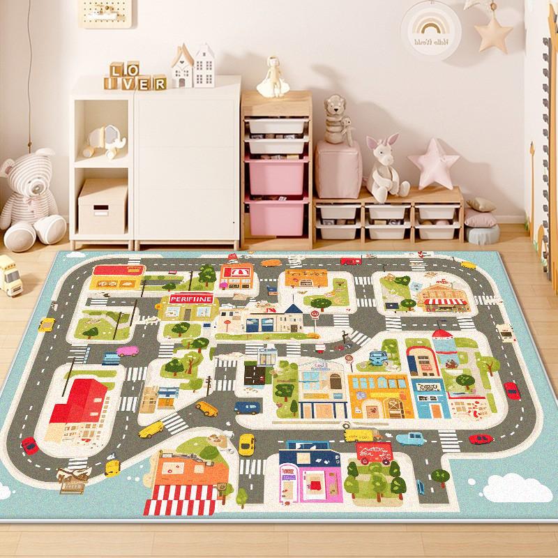 Children Traffic Road Play Living Room Carpet Decoration Home Non-slip Soft Rug Bedroom Bedside Foldable Plush Floor Mat Tatami