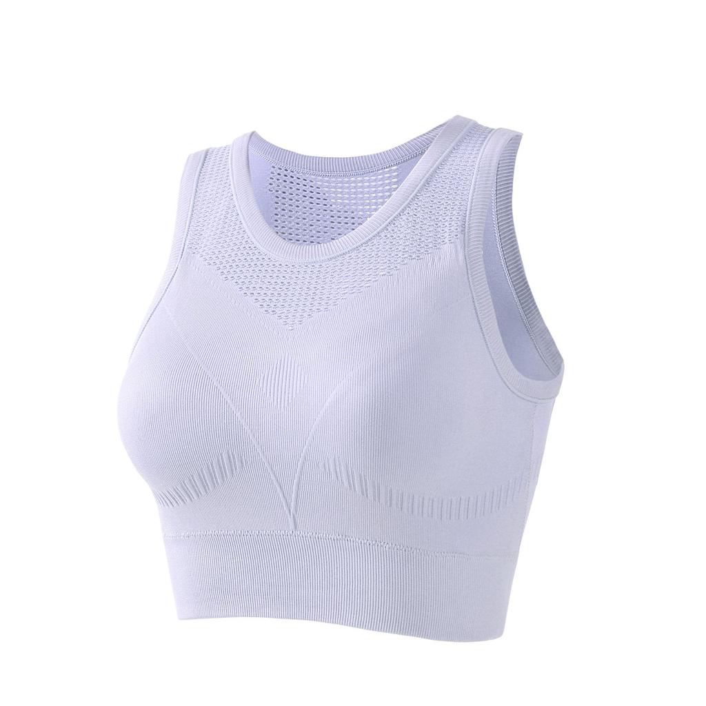 Modelos de Primavera y Otoño para Mujer Sujetador de Una Pieza Copas Fijas Antichoque Recogido Sección Fina Espalda Hueca Ropa Interior Deportiva