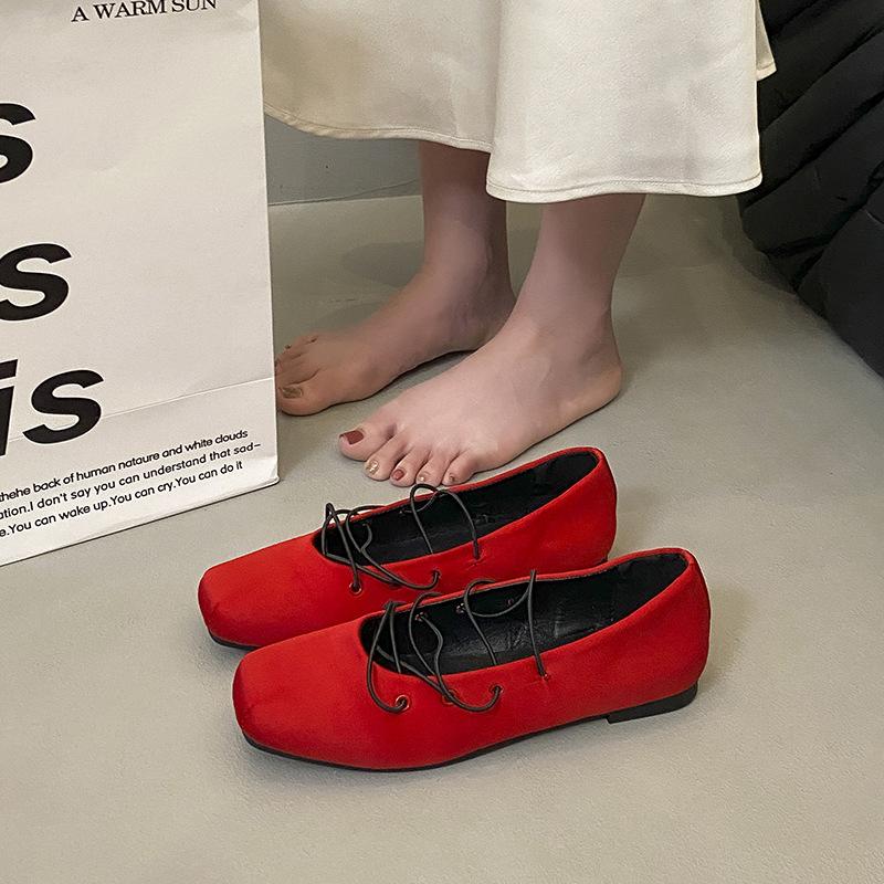 Blue satin retro square head cross strap Mary Jane shoes summer new flat bottom shallow mouth single shoes women