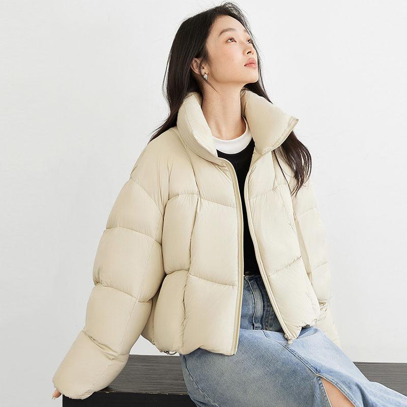 High-end white duck down puff down jacket women's short winter new fashion stand-up collar loose warm bread jacket