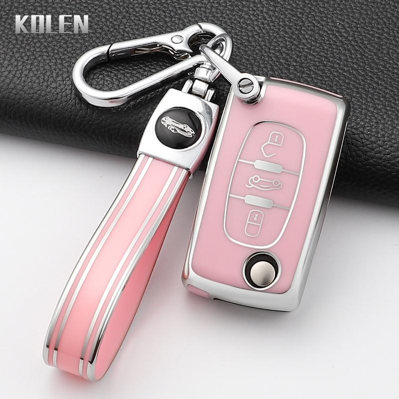 Mode Auto Schlüsselhülle Abdeckung Für Citroen C2 C3 C4 C5 C6 Xsara Berlingo Für Peugeot 207 307 308 407 607 807 Geschützter Schlüsselanhänger Fob