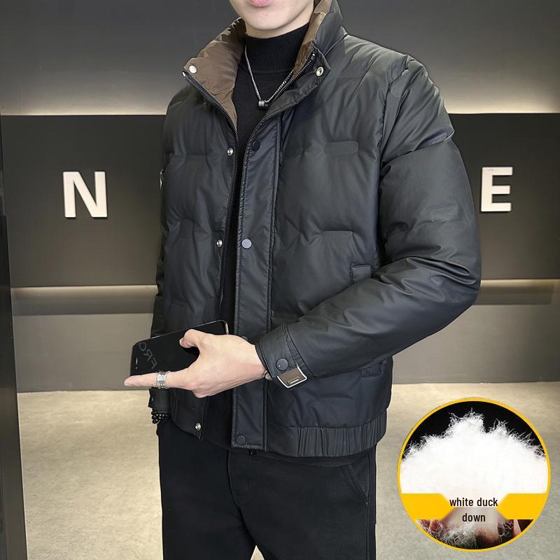 Men s Thickened Winter Down Jacket with Stand Collar - Warm, Casual, Stylish White Duck Down Coat XL чёрный