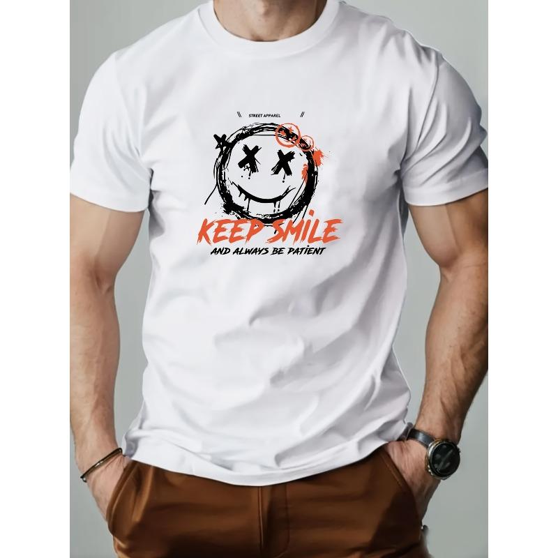Men s Joyful Face Pattern Summer Casual Crew Neck Short Sleeve T-Shirt S
