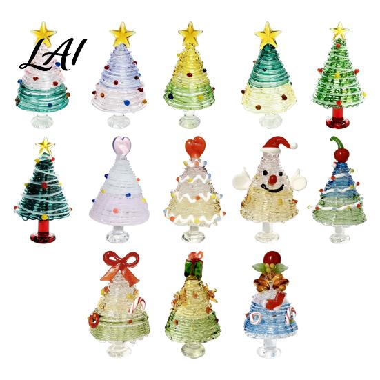 Christmas Table Centerpiece Glazed Tree Figurine Colorful Miniature Xmas Decor Handcrafted Small Ornament for Desk Glass Home Office Holiday