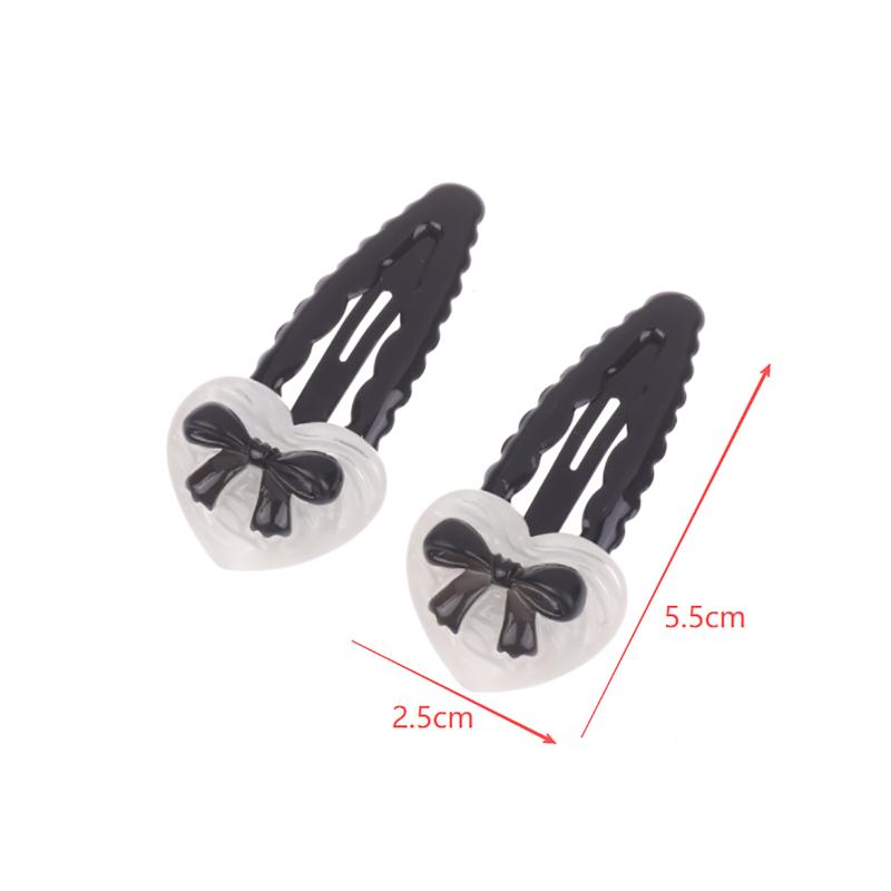 2/6Pcs Fashionable Heart Black Bowknot Wavy Bb Clip Energetic Girl'S Sweet And Cool Versatile Side Clip New Style Hairpin