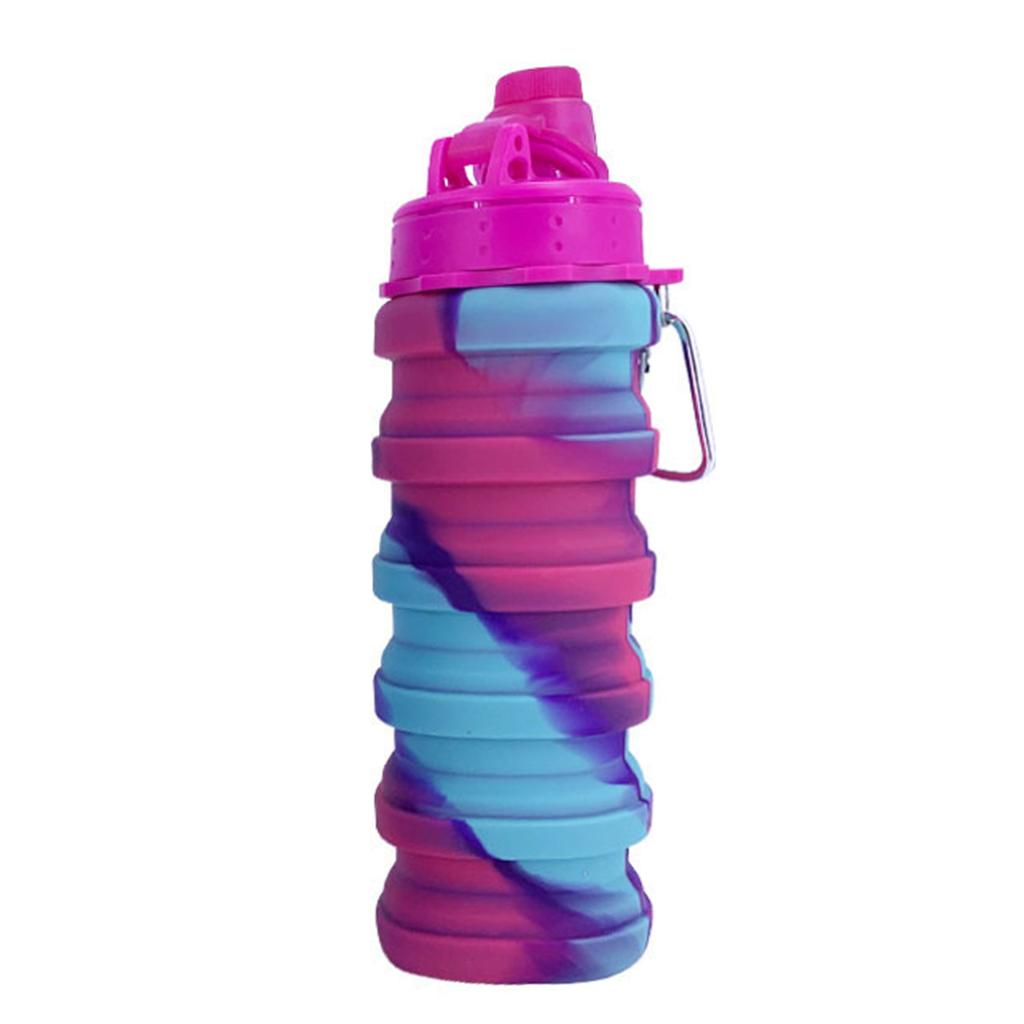 Leeseph Silicone Collapsible Water Bottles, Portable Foldable Sports Cups with Carabiner, Leak Proof for Outdoor Travel 500ml