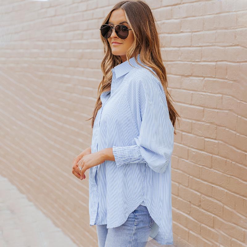 YYFS Γυναικεία μόδα Casual Άνοιξη Φθινόπωρο μονόχρωμη στάμπα με μακρυμάνικο POLO μπλούζες και πουκάμισα με λαιμόκοψη