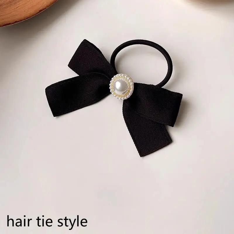 Perłowa Super Elastyczna Aksamitna Prosta Elegancka Czarna Lina do Włosów Kok Wstążka Gumka do Wiązania Włosów
