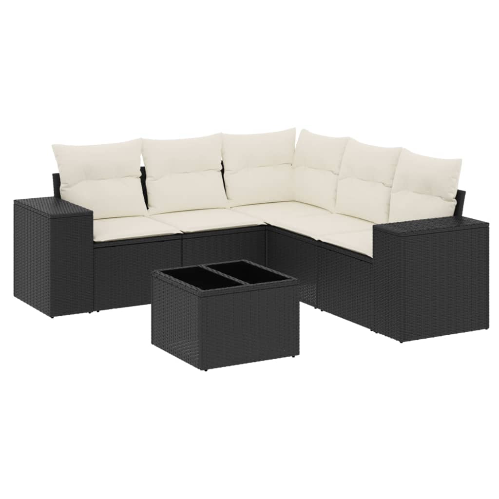 Vidaxl 6-Cz. Set di Mobili da Giardino con Cuscini, Polyrattan Nero