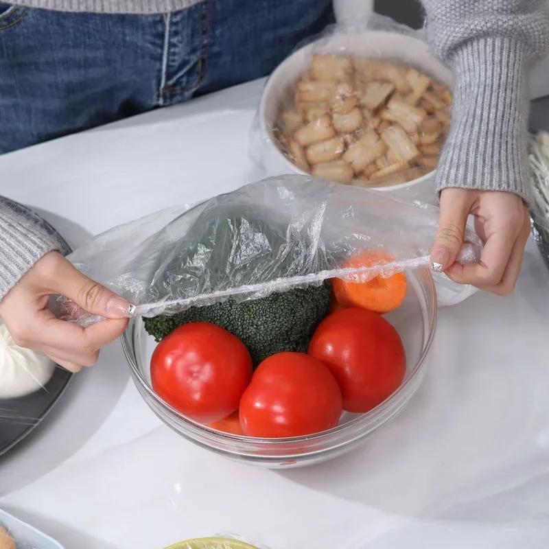 100pcs Disposable Food Cover Refrigerator Fruit Food Stretch Leftovers Protection Flim Dustproof Bowls Cups Caps Bag