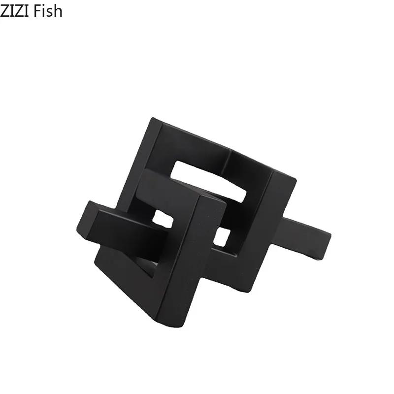 Black Geometric Metal Statue Abstract Artwork Desk Decoration Ornaments Modern Geometric Sculpture Room Aesthetics Decor