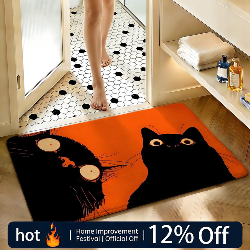 Soft Absorbent Non-Slip Rug Cute Black Cat Series Floor Mat Home Decor Doormat Bedroom Floor Mat Shower Carpet