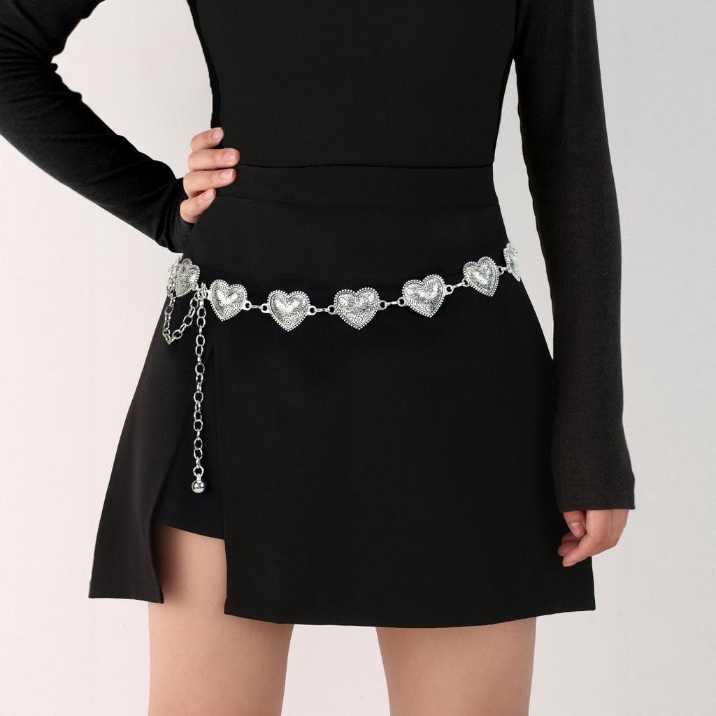 Lover Heart Tassle Waist Chain Belt for Women Punk Gothic Y2K Dress Jeans Waistband