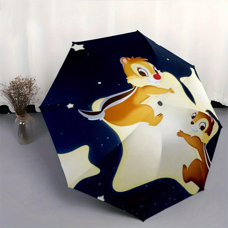 Chip & Dale Starry Night Automatic Folding Umbrella - 3 Folding Design, Vivid Cartoon Pattern, Suitable for Outdoor Activities, A Gift for F